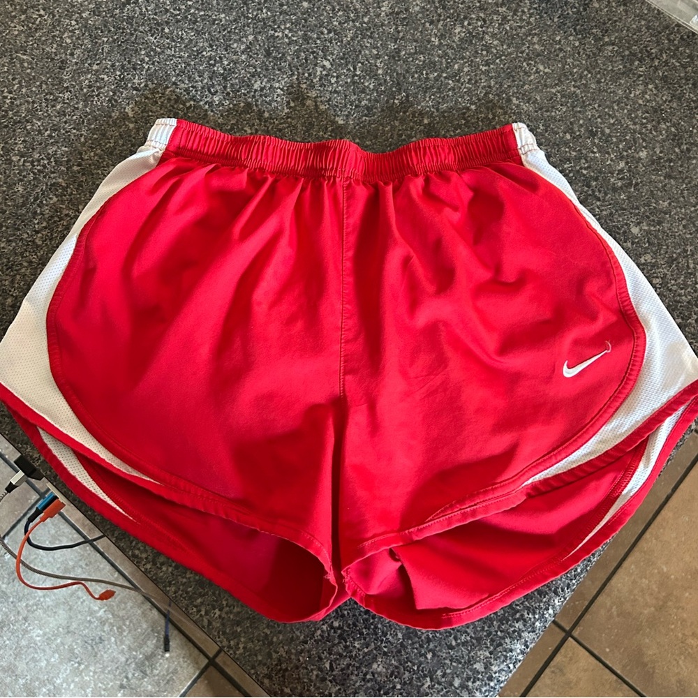 Nike Women's Red and White Athletic Shorts